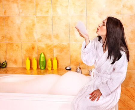 Young woman take bubble  bath.の写真素材