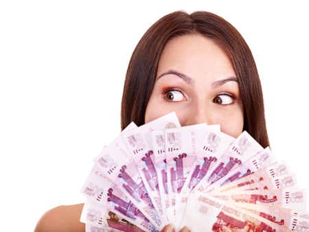 Woman with  money Russian rouble. Isolated.の写真素材