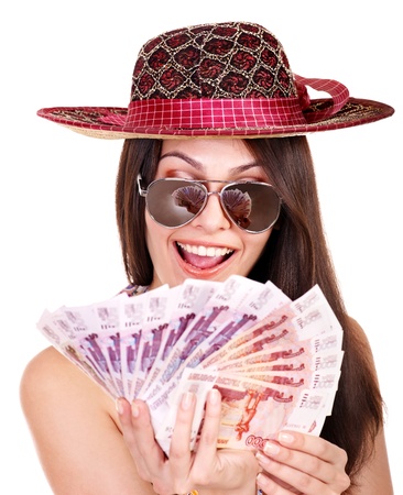 Woman with  money Russian rouble. Isolated.の写真素材