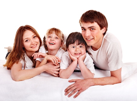 Happy family with children. Isolated.の写真素材
