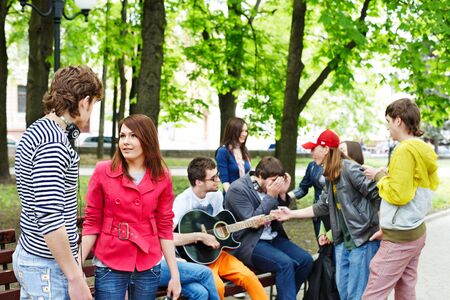 Happy group people summer outdoor.の写真素材