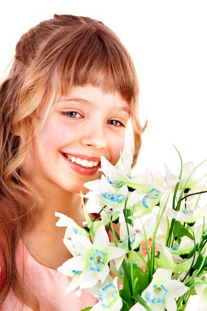 Beautiful girl with spring flower. Isolated.の写真素材
