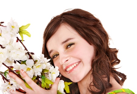 Beautiful woman with spring flower.の写真素材