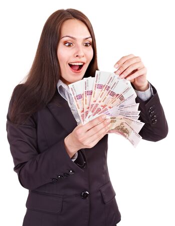 Woman with  money Russian rouble. Isolated.の写真素材