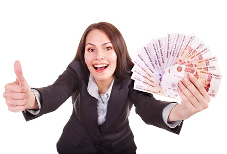 Woman with  money Russian rouble. Isolated.の写真素材