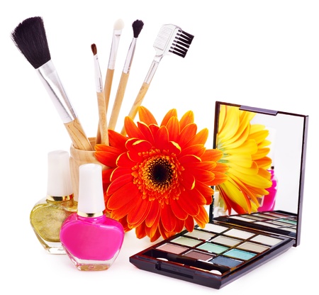 Decorative cosmetics and flower. Isolated.の写真素材