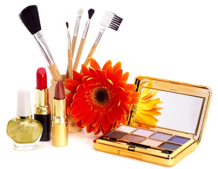 Decorative cosmetics and flower. Isolated.の写真素材