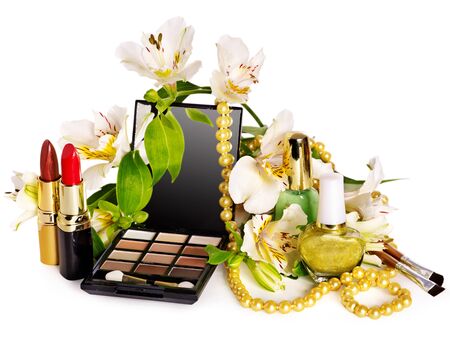 Decorative cosmetics and flower. Isolated.の写真素材