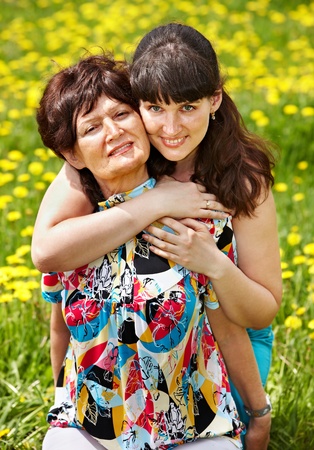 Mother with daughter in outdoor. Happy family.の写真素材