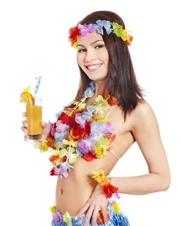 Young woman in  costume of hawaii.の写真素材