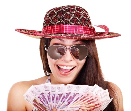 Woman with  money Russian rouble. Isolated.の写真素材