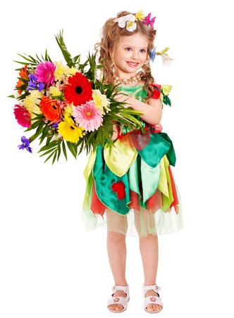Little girl in spring hairstyle and butterfly. Isolated.の写真素材