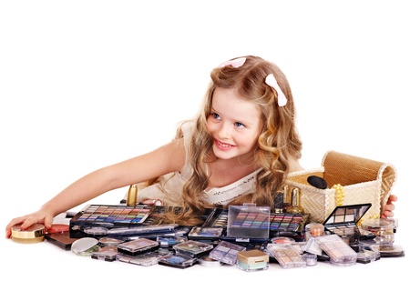  Little girl with child cosmetics.の写真素材