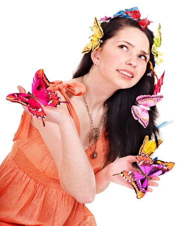 Girl in spring hairstyle and makeup. Isolated.の写真素材