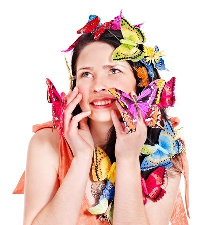 Girl in spring hairstyle and makeup. Isolated.の写真素材
