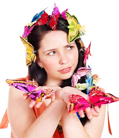 Girl in spring hairstyle and makeup. Isolated.の写真素材