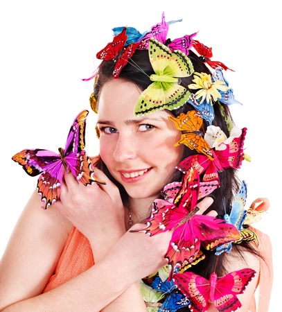 Girl in spring hairstyle and makeup. Isolated.の写真素材