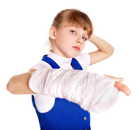 Disabled child with broken arm. Isolated.の写真素材