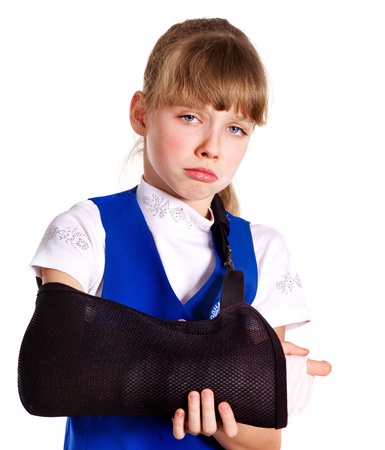 Broken arm in a cast. Isolated.の写真素材