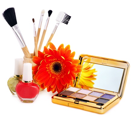 Decorative cosmetics and flower. Isolated.の写真素材