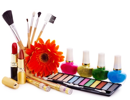 Decorative cosmetics and flower. Isolated.の写真素材