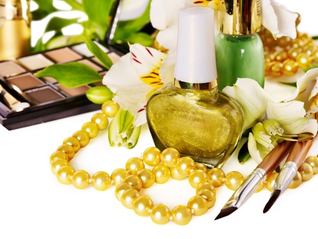 Decorative cosmetics and flower. Isolated.の写真素材