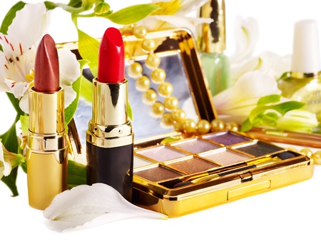 Decorative cosmetics and flower. Isolated.の写真素材