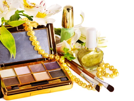 Decorative cosmetics and flower. Isolated.の写真素材