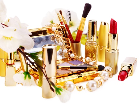 Decorative cosmetics and flower. Isolated.の写真素材