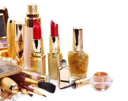 Decorative cosmetics and flower. Isolated.の写真素材