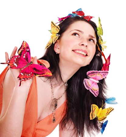Girl in spring hairstyle and makeup. Isolated.の写真素材
