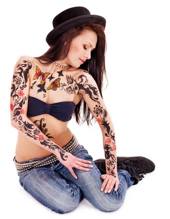 Young woman with body art . Isolated.の写真素材
