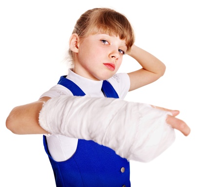 Child with broken arm. Isolated.の写真素材