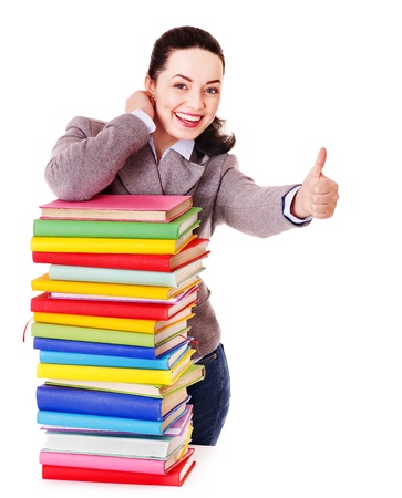 Woman holding book. Isolated.の写真素材