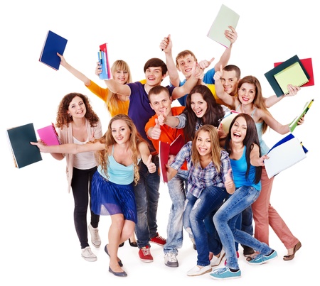 Group student with notebook isolated.の写真素材