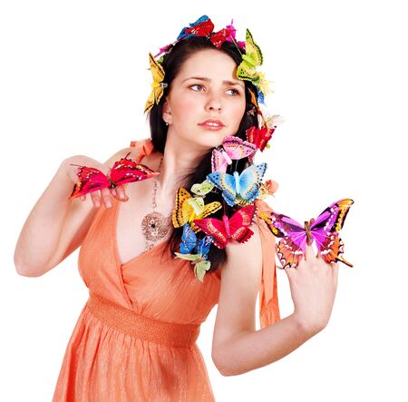Girl in spring hairstyle and makeup. Isolated.の写真素材