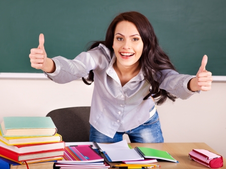 Young woman in classroom.の写真素材