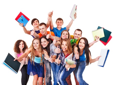 Group student with notebook isolated.の写真素材