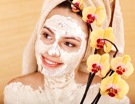 Natural homemade clay  facial mask with flower.の写真素材