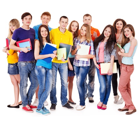 Group student with notebook isolated .の写真素材