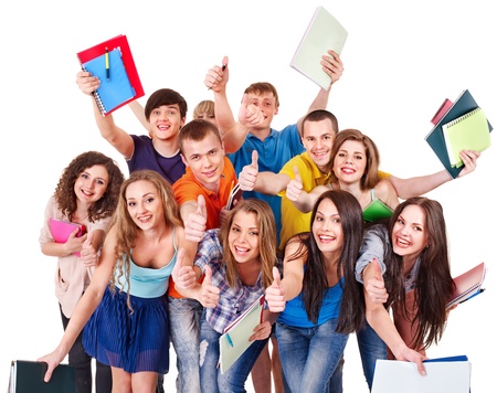 Group student with notebook isolated.の写真素材