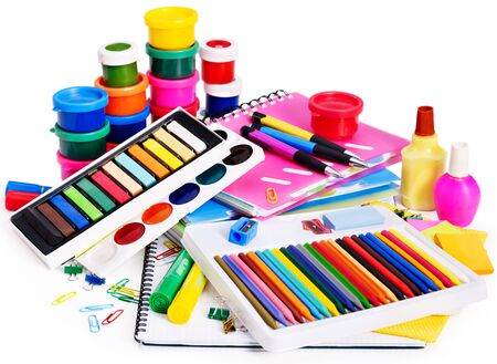 Group school supplies and watercolor.の写真素材