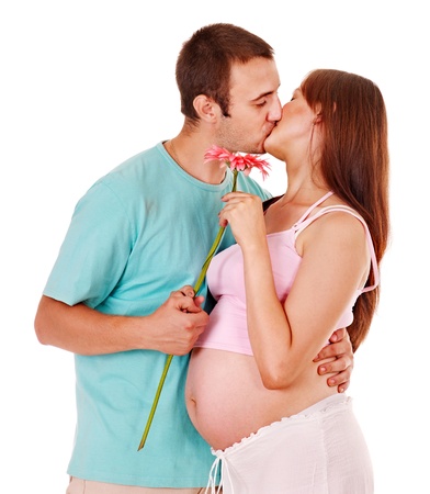 Pregnant woman with man. Isolated.の写真素材