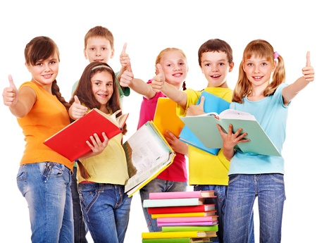 Group of teen school child with book.  Isolated.の写真素材