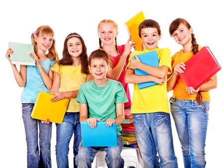 Group of teen school child with book.  Isolated.の写真素材