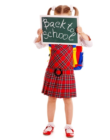 Schoolchild with blackboard. Isolated.の写真素材