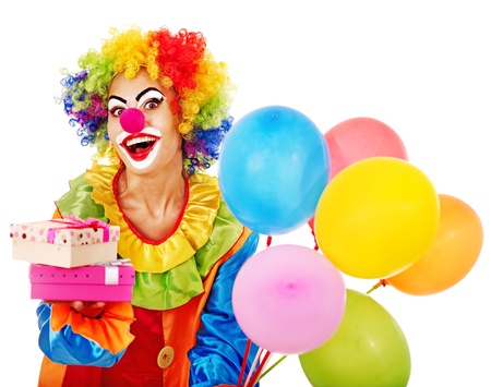 Portrait of clown with balloon. Isolated.の写真素材