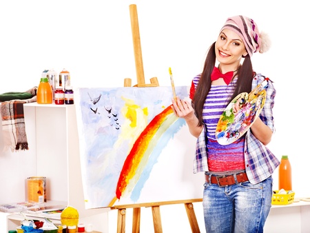 Artist woman at work. Isolated.の写真素材