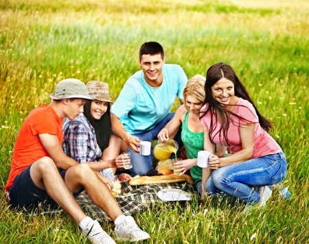 Group people on picnic. Outdoor.の写真素材