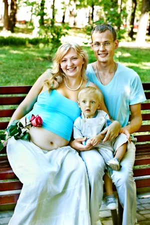Pregnant woman  outdoor in park.の写真素材